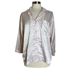 Vintage Christian Dior I. Magin Pink Striped Satin‎ Button Up Pajama Shirt Large